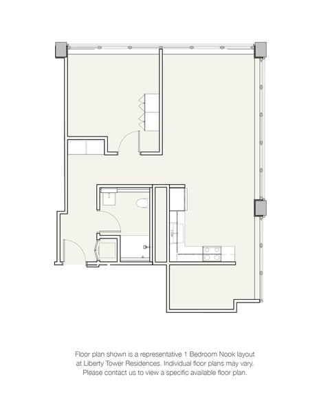 Floor plan for 1 bed, 1 bath, 762 sqft